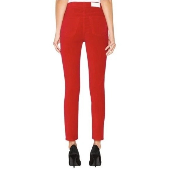 RE/DONE 26 Velvet High Rise Ankle Crop Jeans Pants Red Holiday Christmas Party - Picture 2 of 16